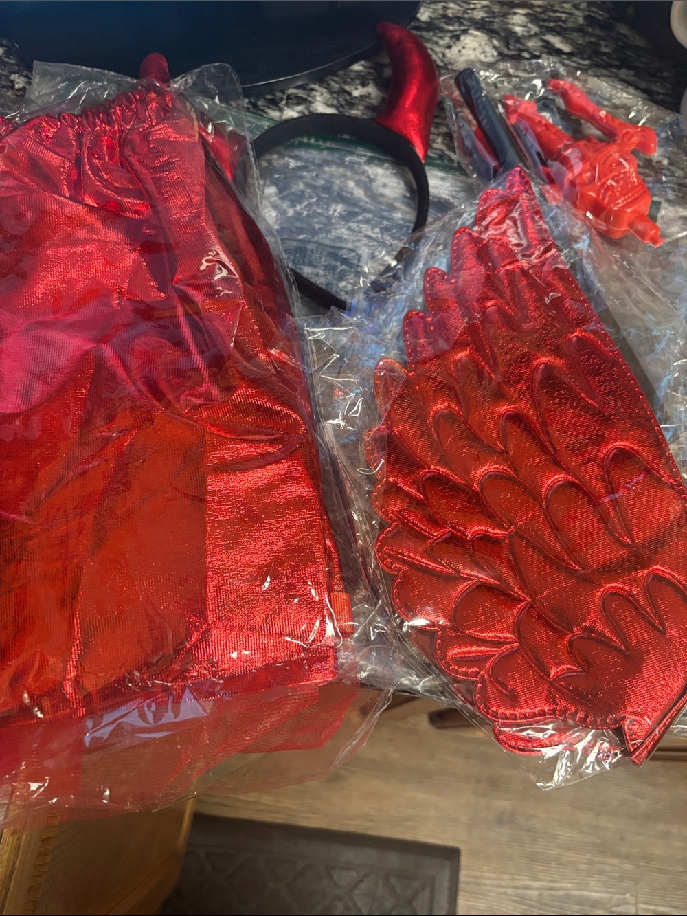 Red Metallic Devil Costume Set - skirt ,Headband, Wings & Tail